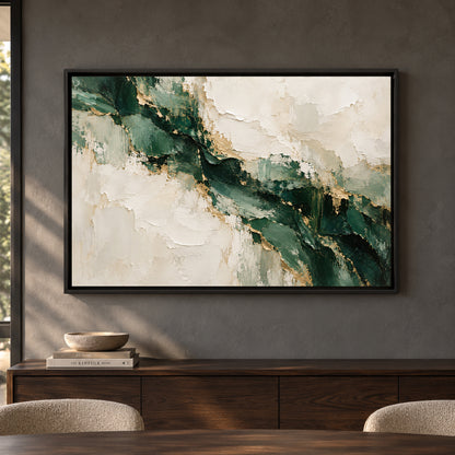 Emerald Ivory Rift Textured Abstract Canvas Art