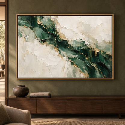 Emerald Ivory Rift Textured Abstract Canvas Art