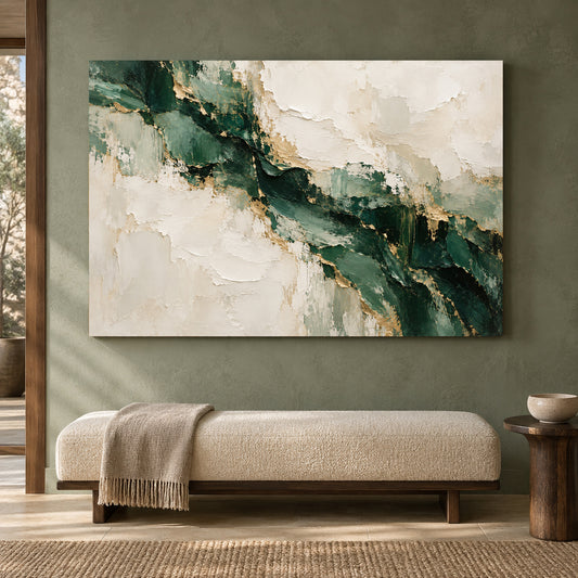 Emerald Ivory Rift Textured Abstract Canvas Art