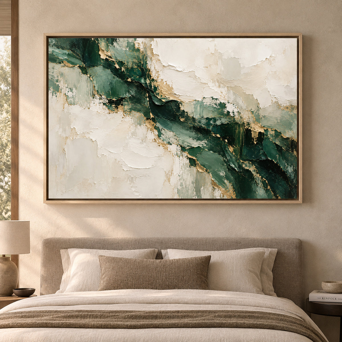 Emerald Ivory Rift Textured Abstract Canvas Art