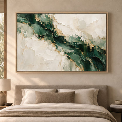 Emerald Ivory Rift Textured Abstract Canvas Art