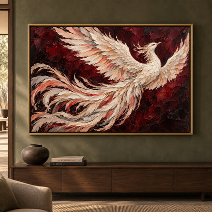Crimson Phoenix Textured Bird Canvas Art