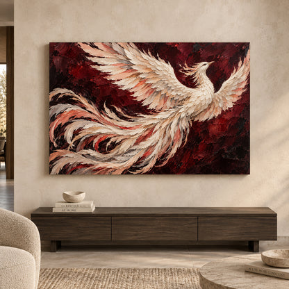 Crimson Phoenix Textured Bird Canvas Art
