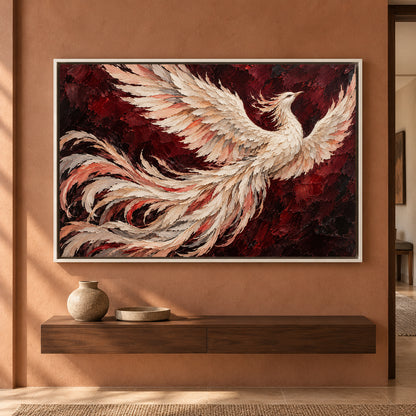 Crimson Phoenix Textured Bird Canvas Art
