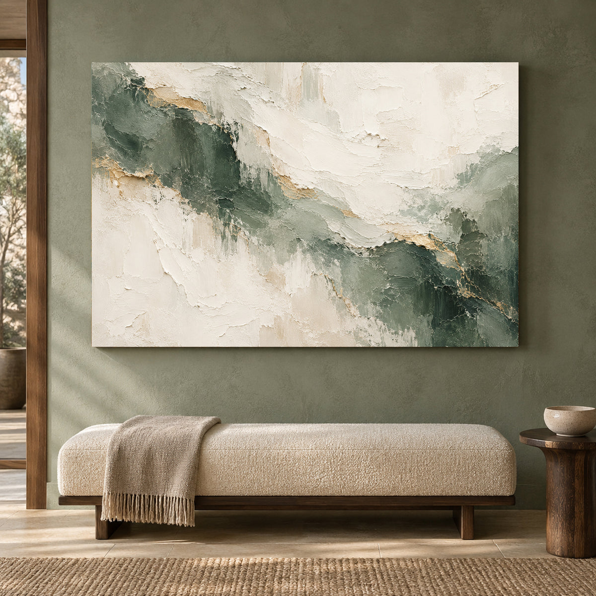 Sage Ivory Organic Texture Abstract Canvas Art