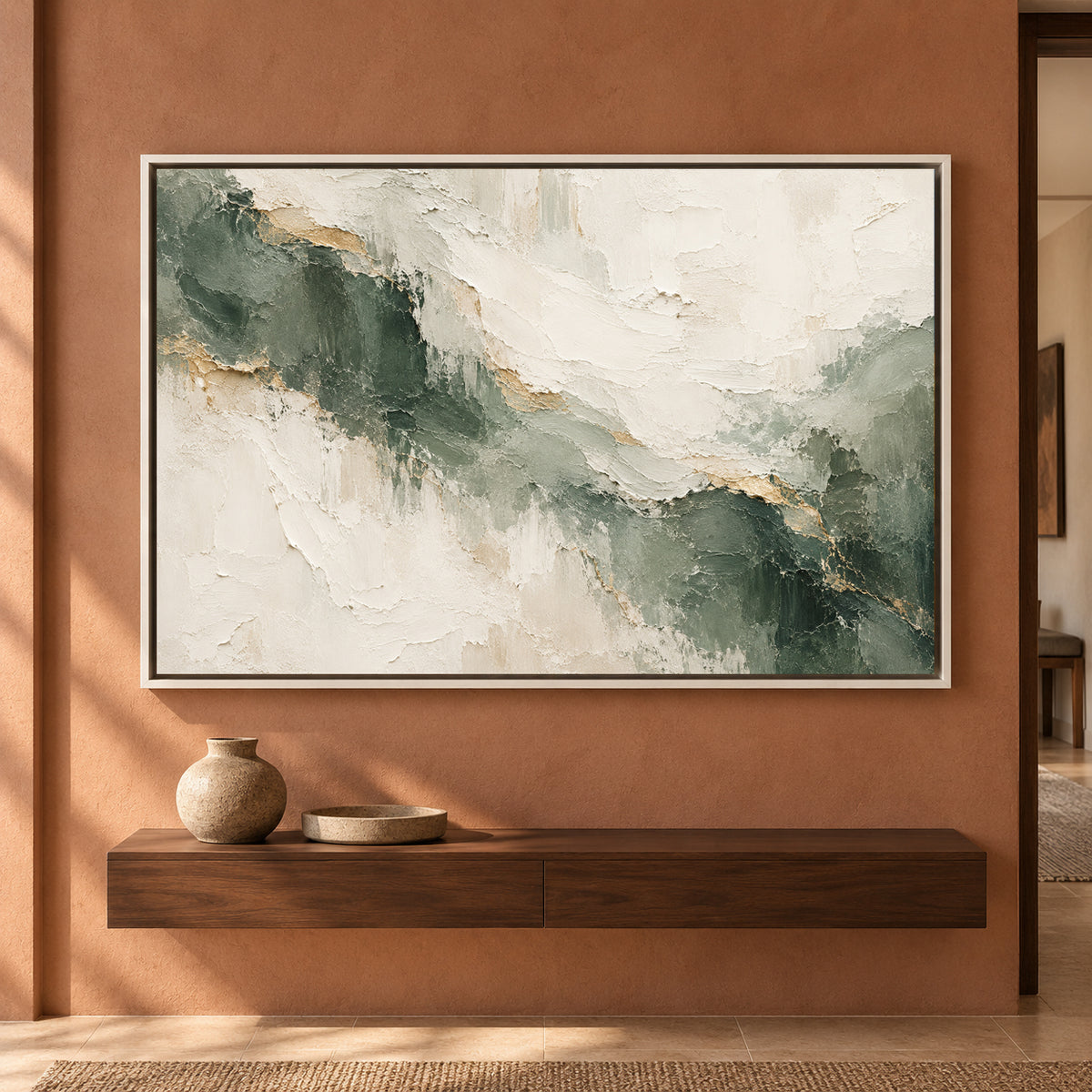 Sage Ivory Organic Texture Abstract Canvas Art