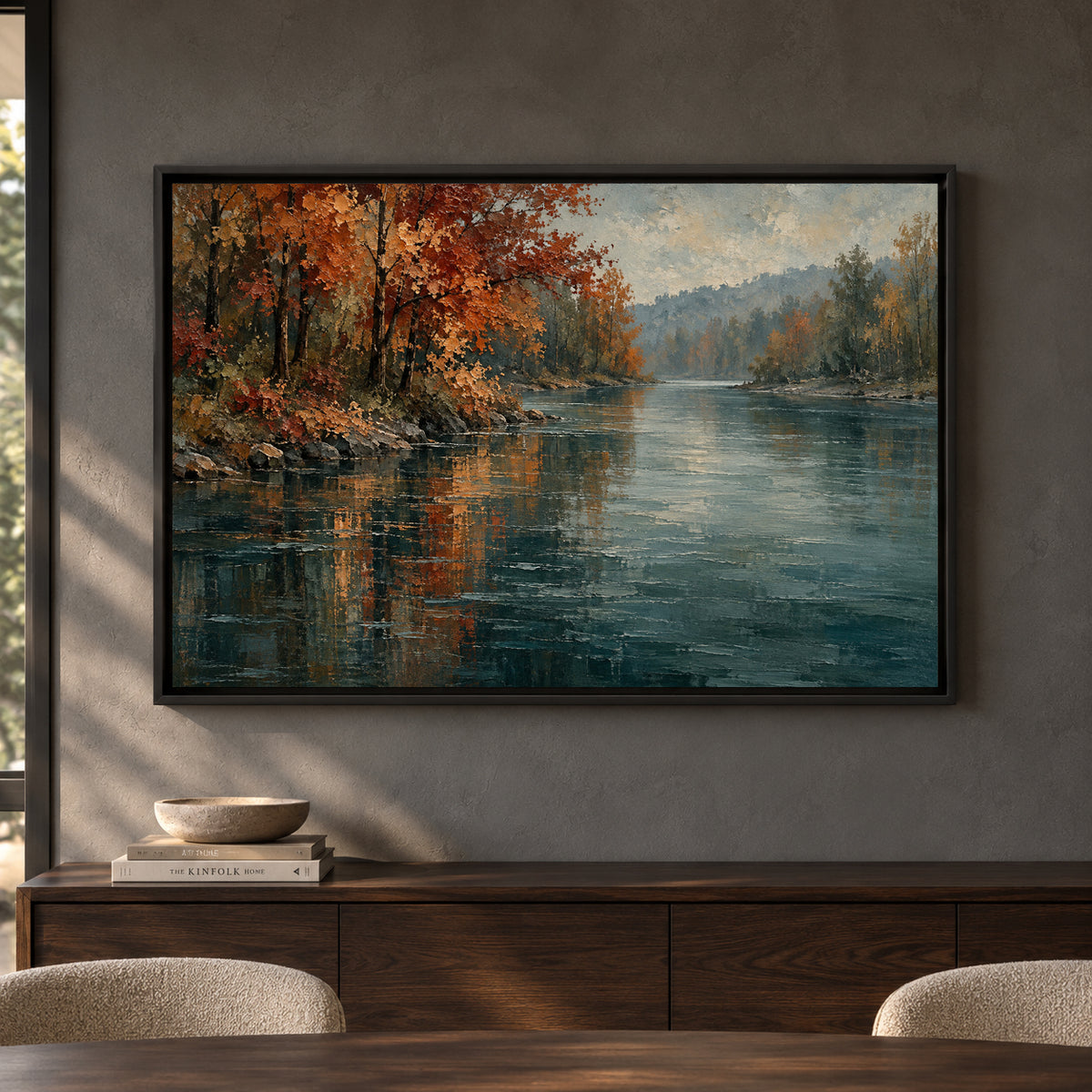 Autumn River Landscape Textured Canvas Art