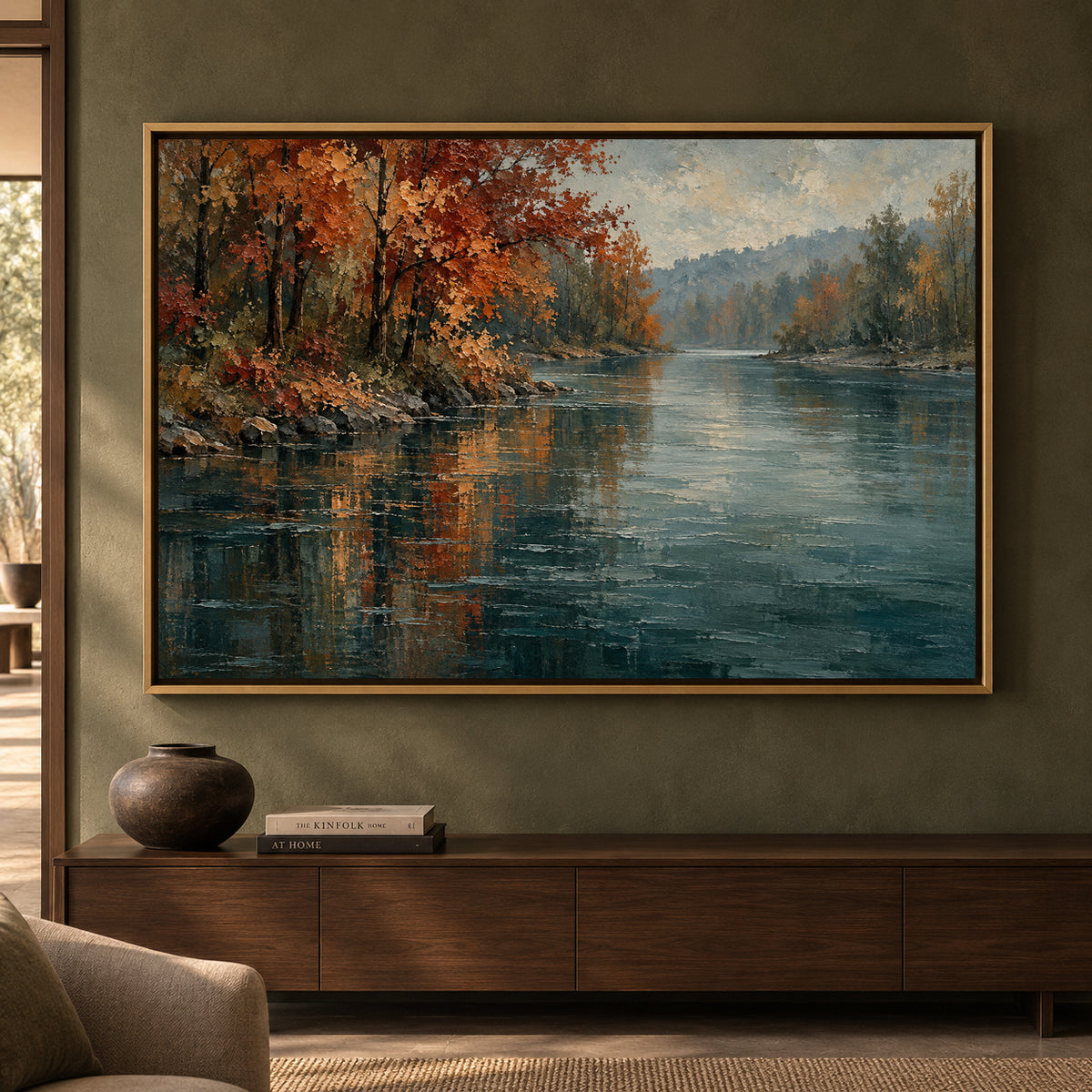 Autumn River Landscape Textured Canvas Art