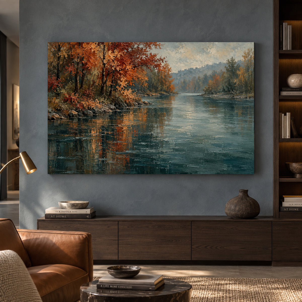 Autumn River Landscape Textured Canvas Art
