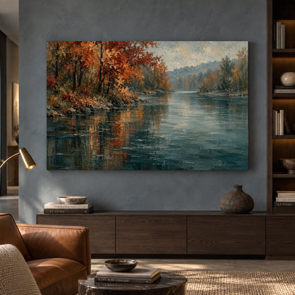 Autumn River Landscape Textured Canvas Art