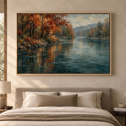 Autumn River Landscape Textured Canvas Art