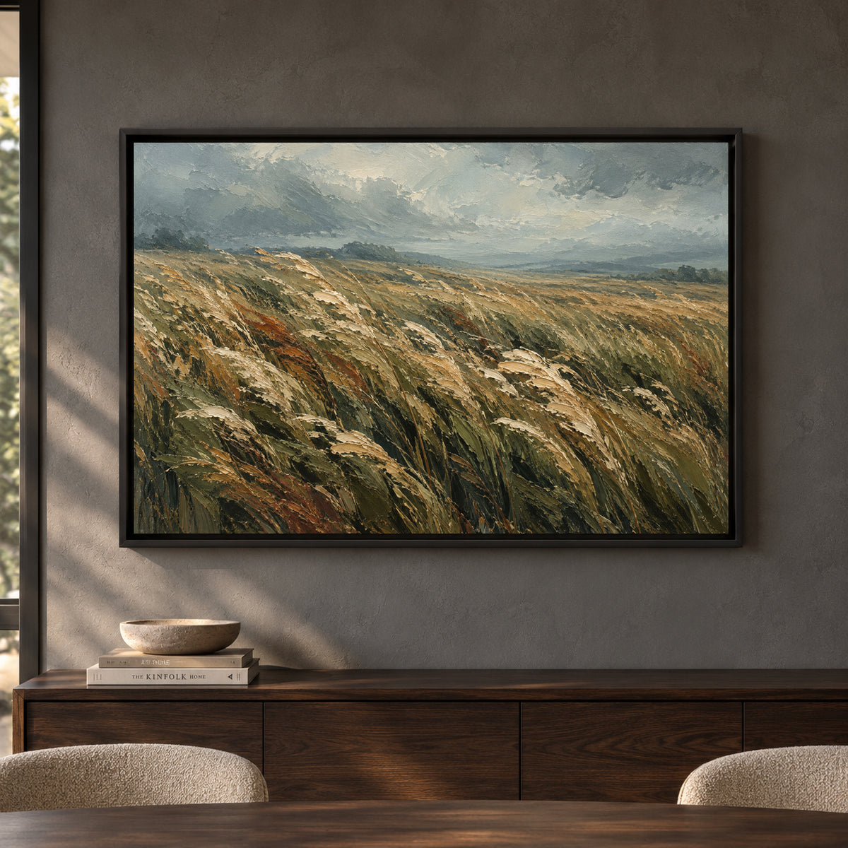 Windswept Meadow Textured Landscape Canvas Art