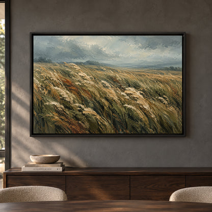Windswept Meadow Textured Landscape Canvas Art