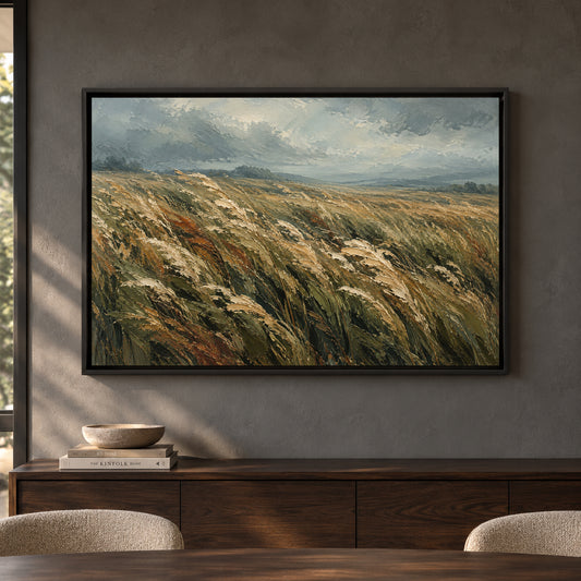 Windswept Meadow Textured Landscape Canvas Art