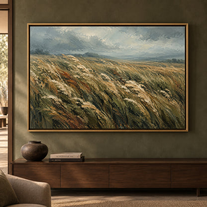 Windswept Meadow Textured Landscape Canvas Art