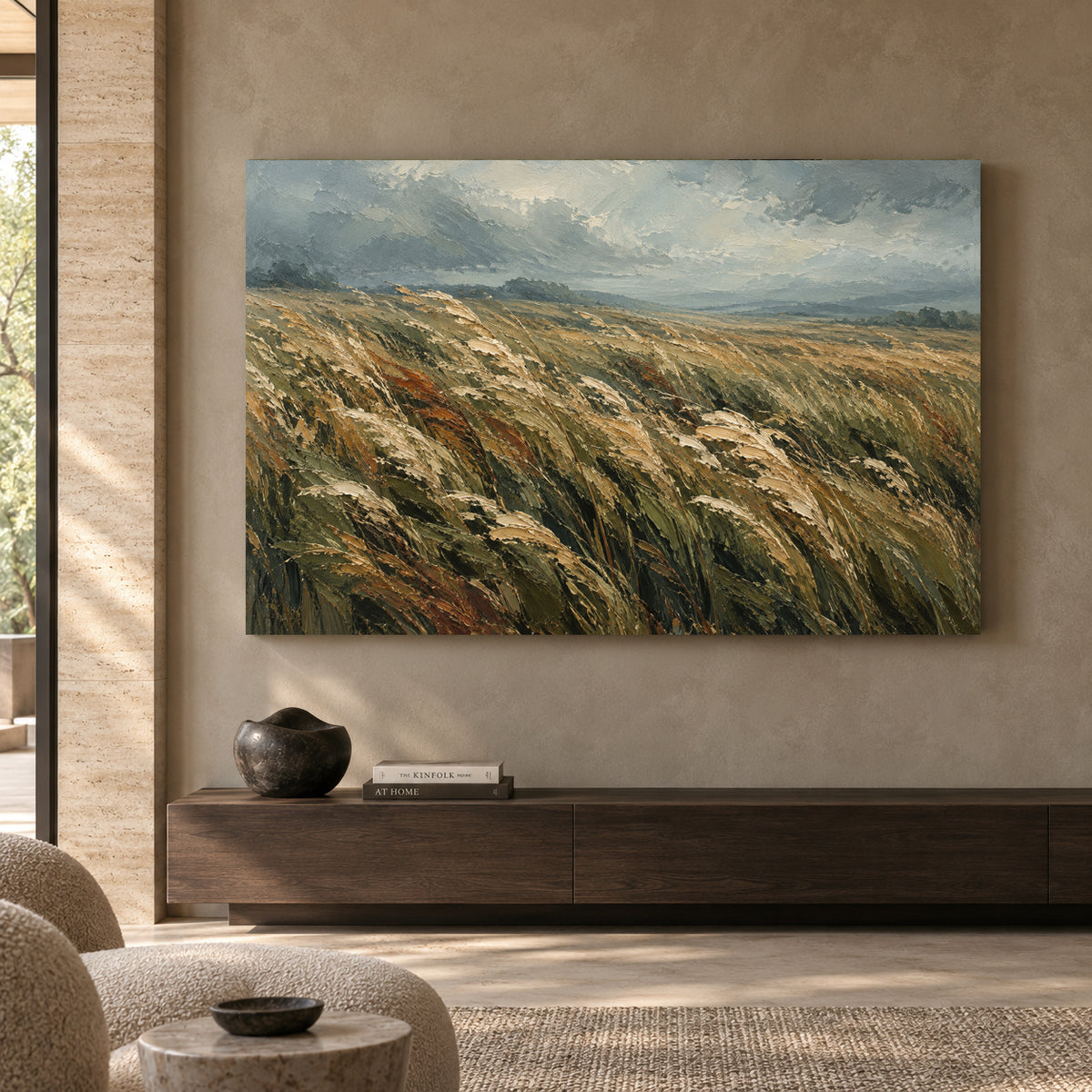 Windswept Meadow Textured Landscape Canvas Art