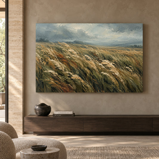 Windswept Meadow Textured Landscape Canvas Art