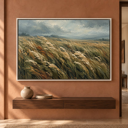 Windswept Meadow Textured Landscape Canvas Art