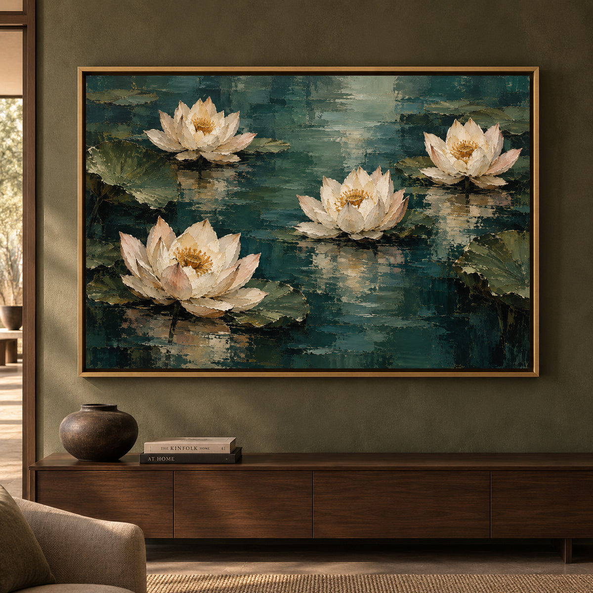 Lotus Reflections Textured Botanical Canvas Art