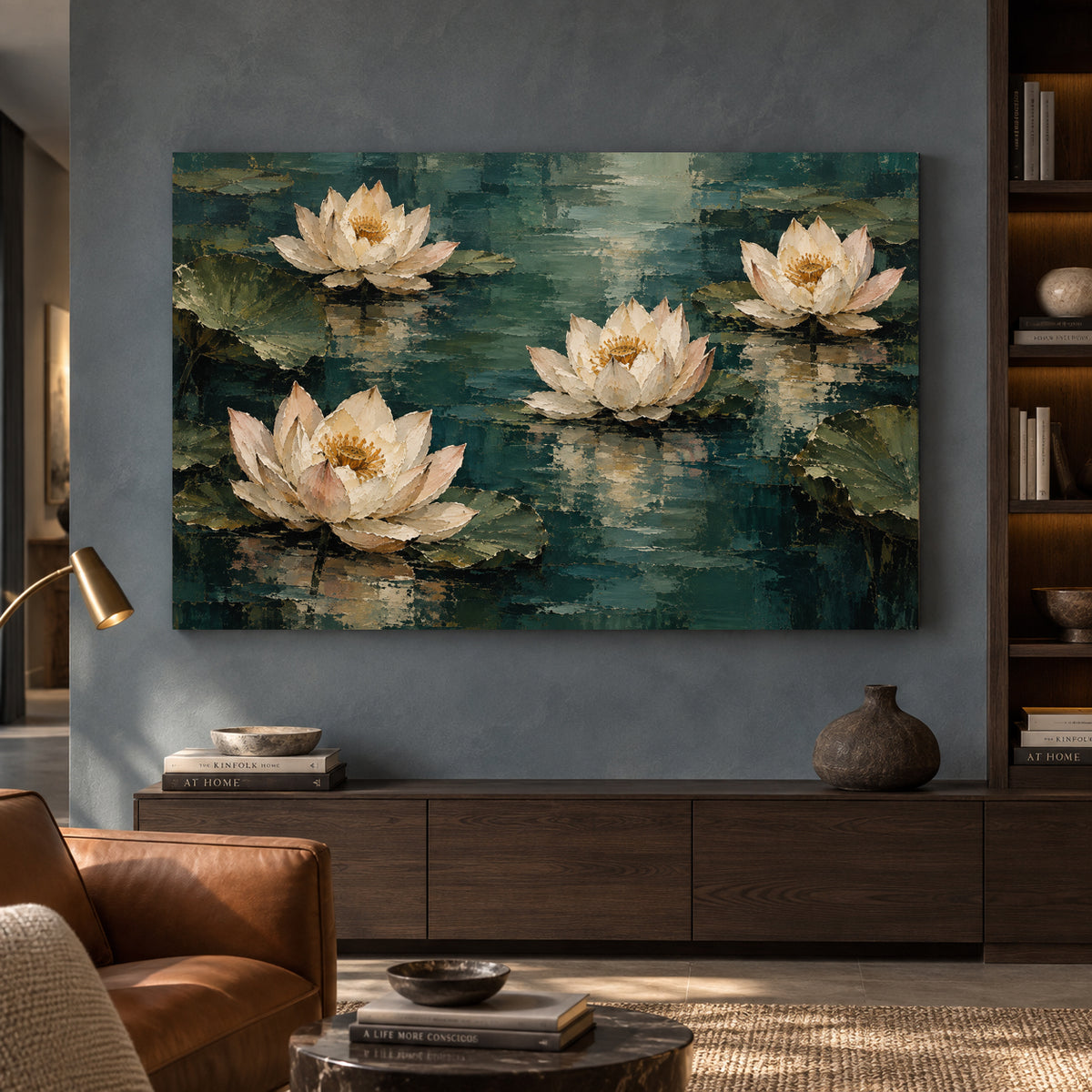 Lotus Reflections Textured Botanical Canvas Art
