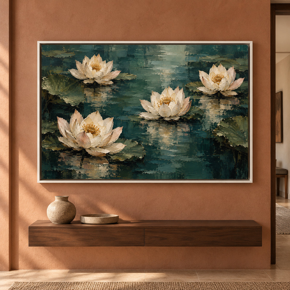 Lotus Reflections Textured Botanical Canvas Art