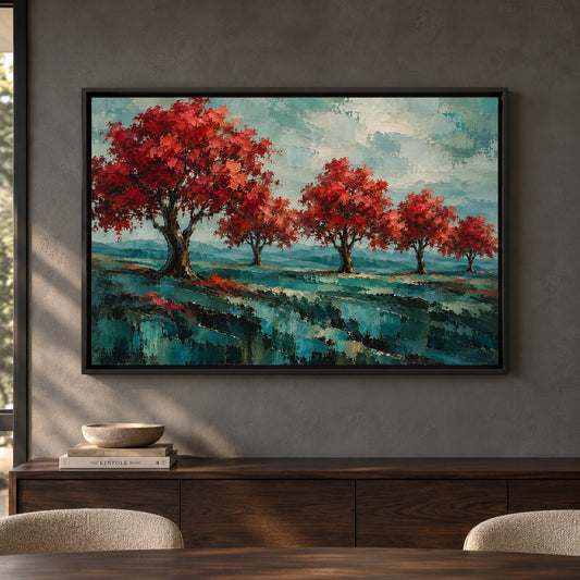 Crimson Grove Textured Landscape Canvas Art