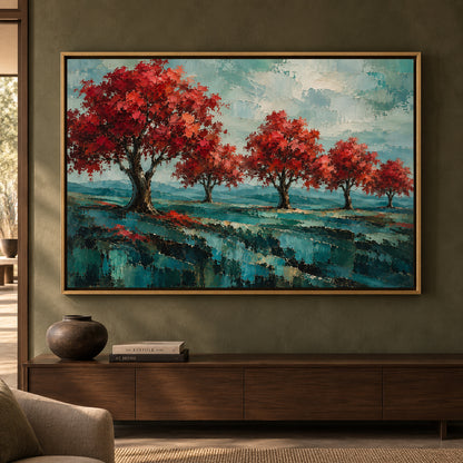 Crimson Grove Textured Landscape Canvas Art