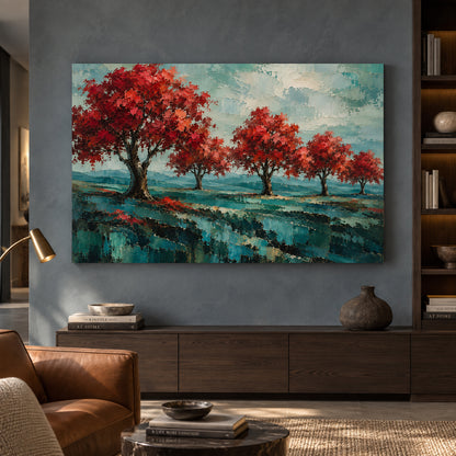 Crimson Grove Textured Landscape Canvas Art
