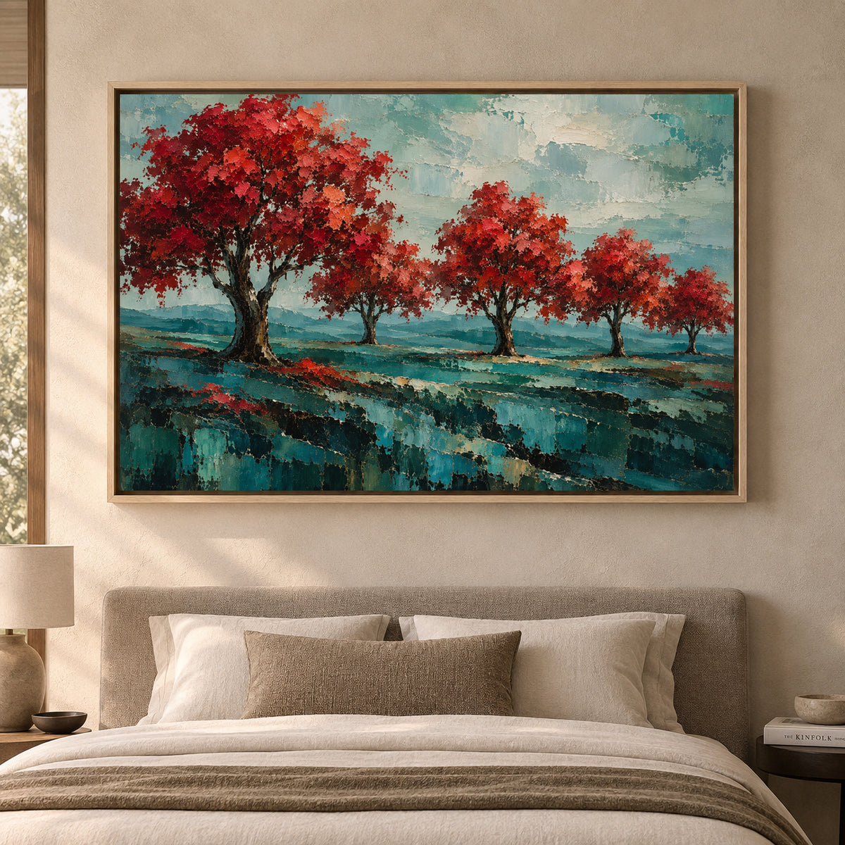 Crimson Grove Textured Landscape Canvas Art