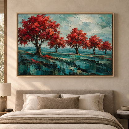 Crimson Grove Textured Landscape Canvas Art