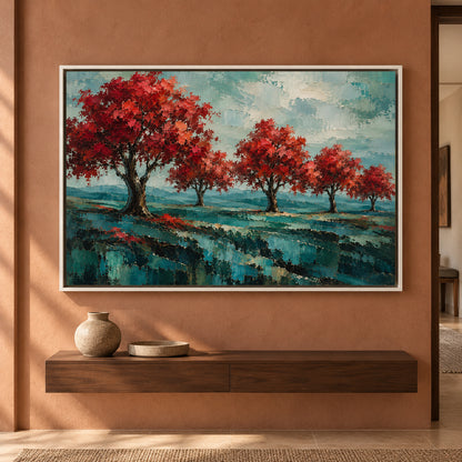 Crimson Grove Textured Landscape Canvas Art