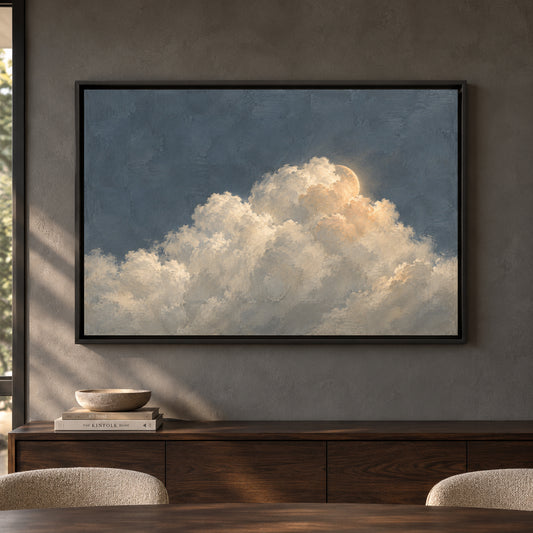 Moonlit Clouds Textured Celestial Canvas Art