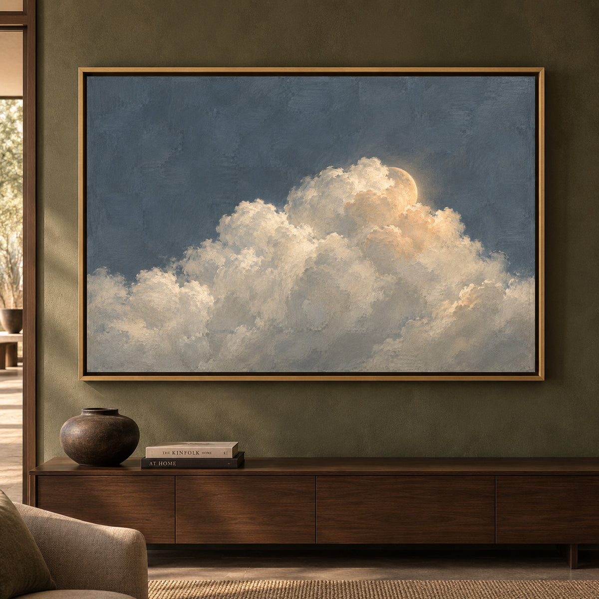 Moonlit Clouds Textured Celestial Canvas Art