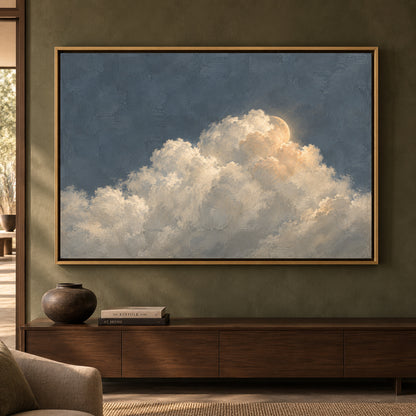 Moonlit Clouds Textured Celestial Canvas Art