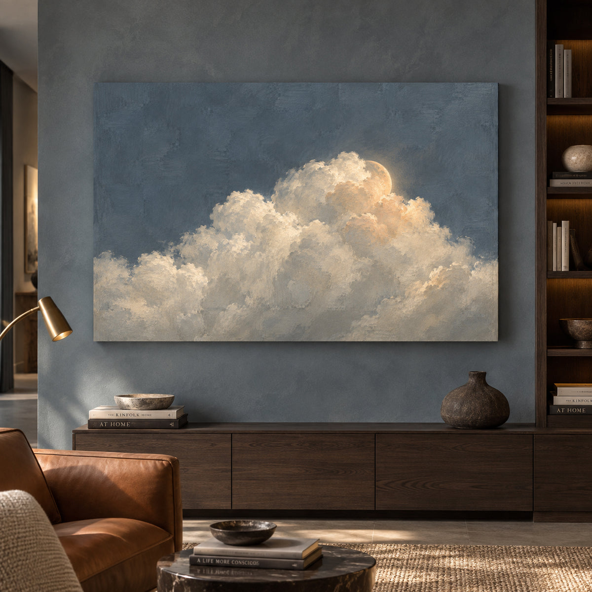 Moonlit Clouds Textured Celestial Canvas Art