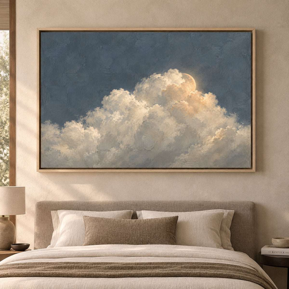 Moonlit Clouds Textured Celestial Canvas Art