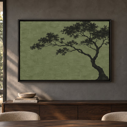 Minimal Olive Tree Silhouette Textured Canvas Art