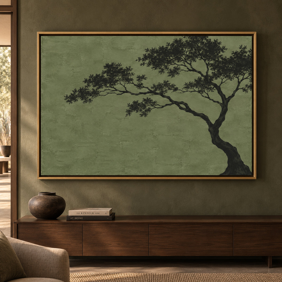 Minimal Olive Tree Silhouette Textured Canvas Art