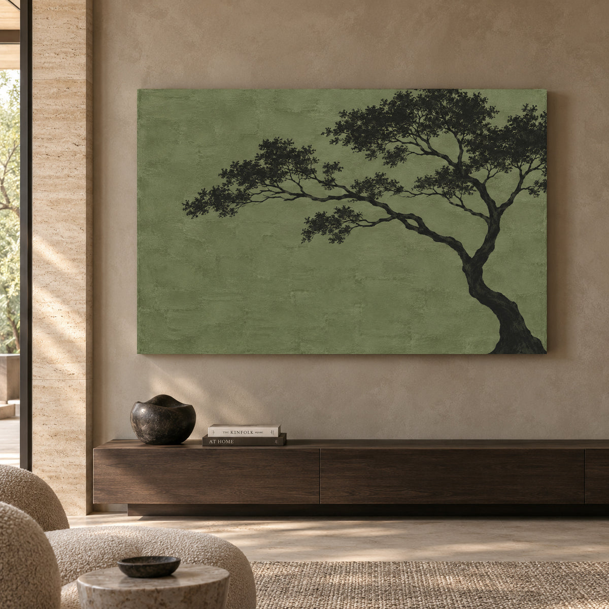Minimal Olive Tree Silhouette Textured Canvas Art