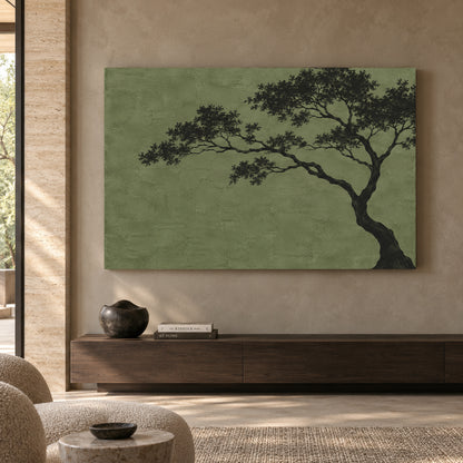 Minimal Olive Tree Silhouette Textured Canvas Art