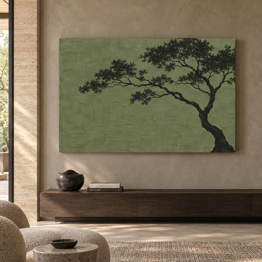Minimal Olive Tree Silhouette Textured Canvas Art