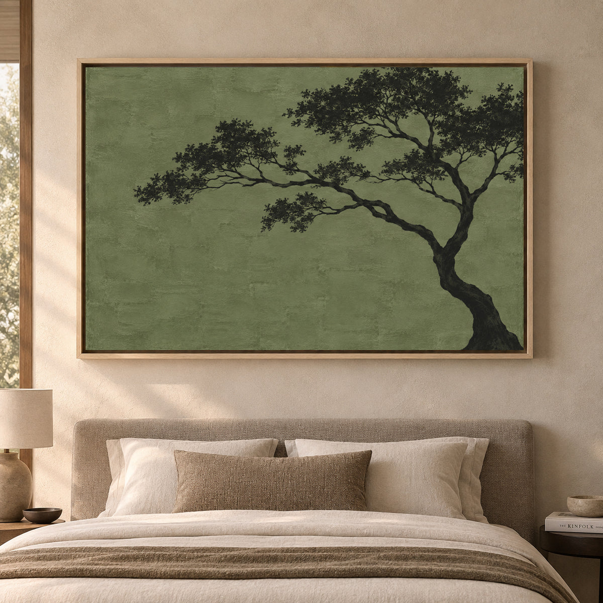 Minimal Olive Tree Silhouette Textured Canvas Art