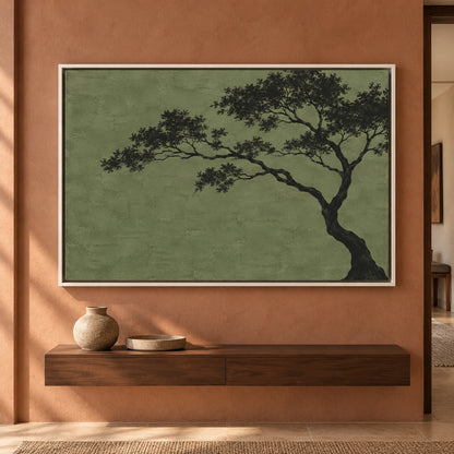 Minimal Olive Tree Silhouette Textured Canvas Art