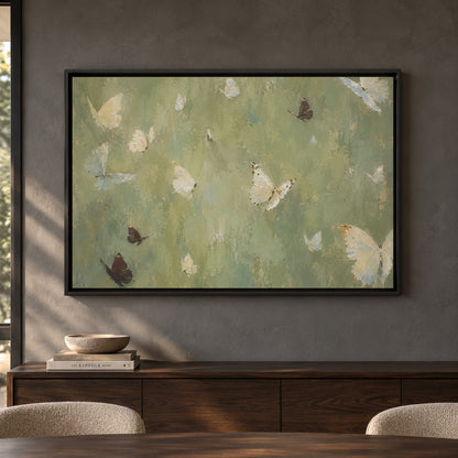 Sage Green Butterfly Textured Canvas Wall Art