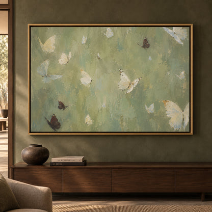 Sage Green Butterfly Textured Canvas Wall Art