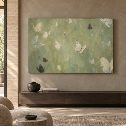 Sage Green Butterfly Textured Canvas Wall Art