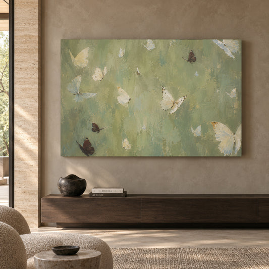 Sage Green Butterfly Textured Canvas Wall Art