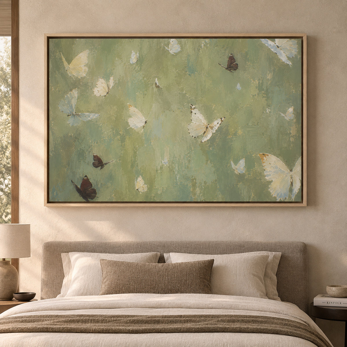 Sage Green Butterfly Textured Canvas Wall Art