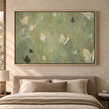 Sage Green Butterfly Textured Canvas Wall Art