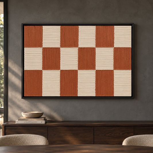 Terracotta Checkerboard Textured Geometric Canvas Art